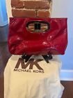 Michael Kors Vintage Red Patent Leather Purse Bag Clutch Gold Accents Rare