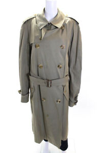 Burberry London Women's Double Breast Belted Long Trench Coat Green Size L