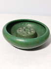 Vintage 1930s Zanesville Stoneware Matte Green Pottery Bowl and Flower Frog