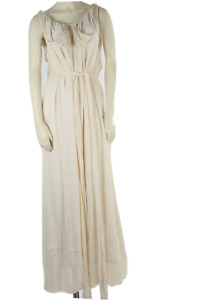 BCBG Max Azria Off White Silk Sequin Backless Ruffle Long Maxi Gown Dress Size S
