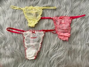 Victorias Secret New 3 Pack Lot Sheer Mesh Ruffled Les Fruits V String Panty