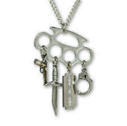Weapons Dangle on Brass Knuckles Pewter Pendant Necklace NK-615