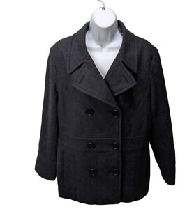 New York & Co Wool Blend Trench Coat Womens 14 Black Double Breasted Long Sleeve