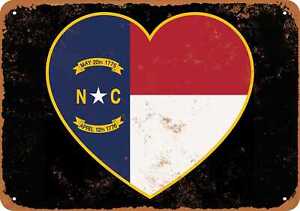 Metal Sign - North Carolina Heart Flag (BLACK) -- Vintage Look