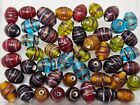 Pack of 50 Vintage Multi-Color Striped Glass Craft Jewelry Beads 13mm Oval
