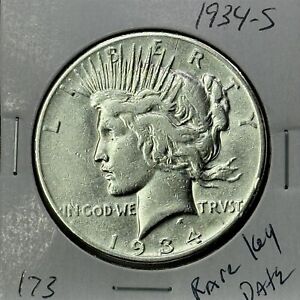 1934 S Peace Silver Dollar HIGH Grade Rare U.S. Coin Free Shipping #173