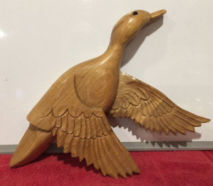 New ListingFlying Duck Wall Art Wooden Bird Statue Hand Carved In Flight