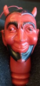 Vintage 80s Red Plastic Devil Head Blow Mold Candy Tube Topper Hong Kong 😡 Nice