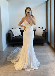 Lace White Wedding Dresses V Neck Beach Mermaid Spaghetti Straps Bridal Gowns