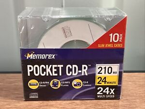 Memorex Pocket CD-R Mini CD Disc with Jewel Cases Pack of 10 210 MB 24 Min NEW