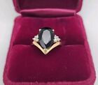 Vintage 14kt Yellow Gold Onyx & Diamond  Ring Size 8 Fast Shipping