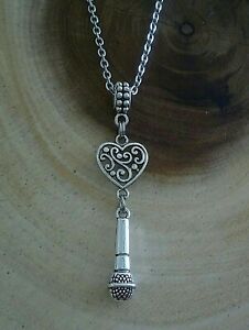 Singer Singing Microphone Music Heart Charm Stainless Steel Necklace Jewelry
