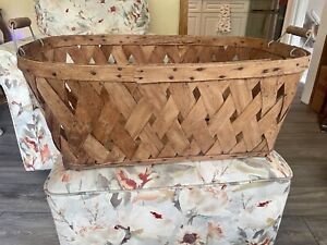 Antique Primitive Wash Splint Basket w Wood Handles Farmhouse