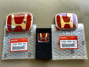 Front+Rear+Steering 3PC Red H Emblem Badge Fit For Honda Civic Sedan 4Dr 2006-15 (For: Honda)