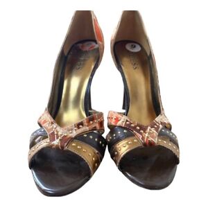 GUESS Women's Peep Toe Stiletto Heel Pumps Multi Color Size 9