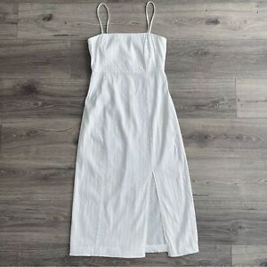 THEORY Clean Strap Midi Dress with Slit Linen Blend White Striped Women's 4