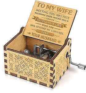New ListingWood Music Box Hand Crank Engraved Musical Box-U R My Husband to Wife 2