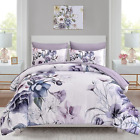 Floral Comforter Set King Size 7 Piece Purple Flower Bed in a Bag Elegant