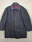 VINTAGE Wool Coat Adult 42 Long Black Flannel Lined Collared Jacket Button Mens