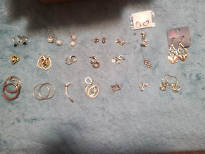 All Gold Tone Earring Lot - 21 Pairs - w Various Accents