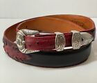 Lucchese Genuine Ostrich Leather Belt Black/Red Size 30 W1507