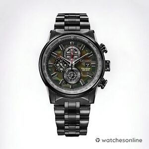 New Citizen Eco-Drive Men's Chronograph Black 43MM Watch CA0805-53X
