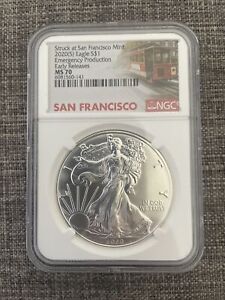 2020 (S) $1 American Silver Eagle NGC MS70 Emergency Prod. Early Release
