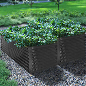 2PC 8x4x2ft Raised Garden Bed Kit Outdoor Large Metal Patio Planter Box w Gloves