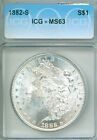 WHITE and FROSTY 1882-S Morgan silver dollar - check out choice ICG MS63 coin!