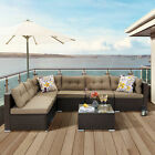 7-Pieces Patio Furniture Set Outdoor Sectional Sofa Rattan Wicker Sofa W/ Table