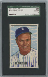 1951 Bowman #183 Hank Bauer New York Yankees EX/NM Vintage Baseball Card SGC 6
