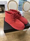 UGG Boots Mens 12 Red Suede Neumel 3236 Lace Up Wool Lined Casual Chukka Boots