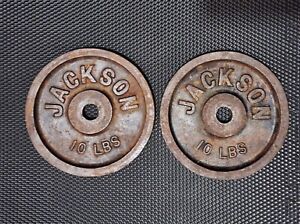 New Listing(2) JACKSON 10lb Standard Size Barbell Weight Plates RARE Vintage