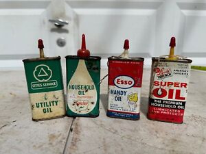Lot of 4 Vintage Household Oil Cans, Cities Service, Sinclair, Esso, Super Oil