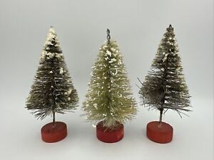Vintage Bottle Brush Miniature Christmas Tree Lot of 3 with Red Base