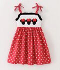 NEW Boutique Minnie Mouse Girls Embroidered Smocked Red Polka Dot Dress