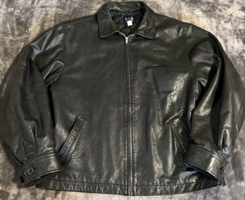 Vintage Y2K GAP Mens Full Zip Genuine Leather Jacket Men Large Black QuiltLined