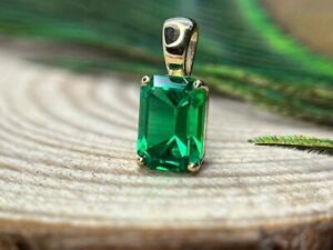 Certified Natural Green Emerald Pendant 925 Starling Silver Handmade PendantGift