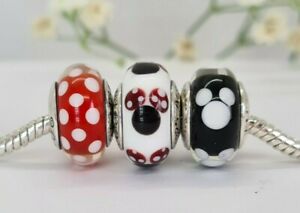 AUTHENTIC PANDORA DISNEY Polka dots,MINNIE and Mickey Mouse  MURANO GLASS CHARMS