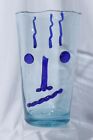 Modernist Hand Blown Blue Glass Head Face Vase 10