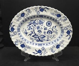J & G Meakin Classic White Blue Nordic English Ironstone Platter 11.5 X 9 Inches