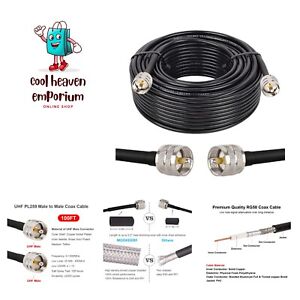 RG58 Coaxial Cable, 100FT UHF PL259 Cable, CB Antenna Coax Cable, UHF Male to...