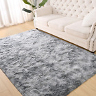New ListingTerrug Fluffy Area Rugs for Living Room Bedroom, 4x6 Feet Tie-Dyed Grey Shag Rug