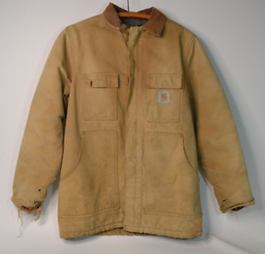 Carhartt Chore Blanket Lined Canvas Vtg Work Jacket Coat Size XL Tan Distressed