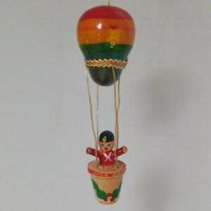 Vintage Wood Rainbow Hot Air Balloon Christmas Ornament  