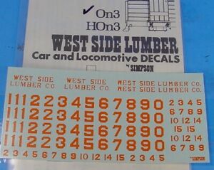 O SCALE On3/On30 WEST SIDE LUMBER LOCOMOTIVE ORANGE DECALS WISEMAN/SIMPSON RS324