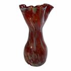 Vintage Hand Blown End Of Day Splatter Red Multi Glass Vase 6.75”