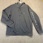 Ariat Hoodie Sweatshirt Men's Medium Gray Pullover Stencil Logo Brushed Fleece