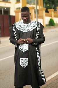 Black with White Agbada Babariga 3 Pcs African Men's Kaftan African Clothing