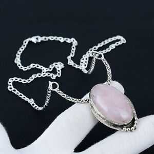 Rose Quartz Gemstone Handmade 925 Sterling Silver Necklace For Gifts For Her